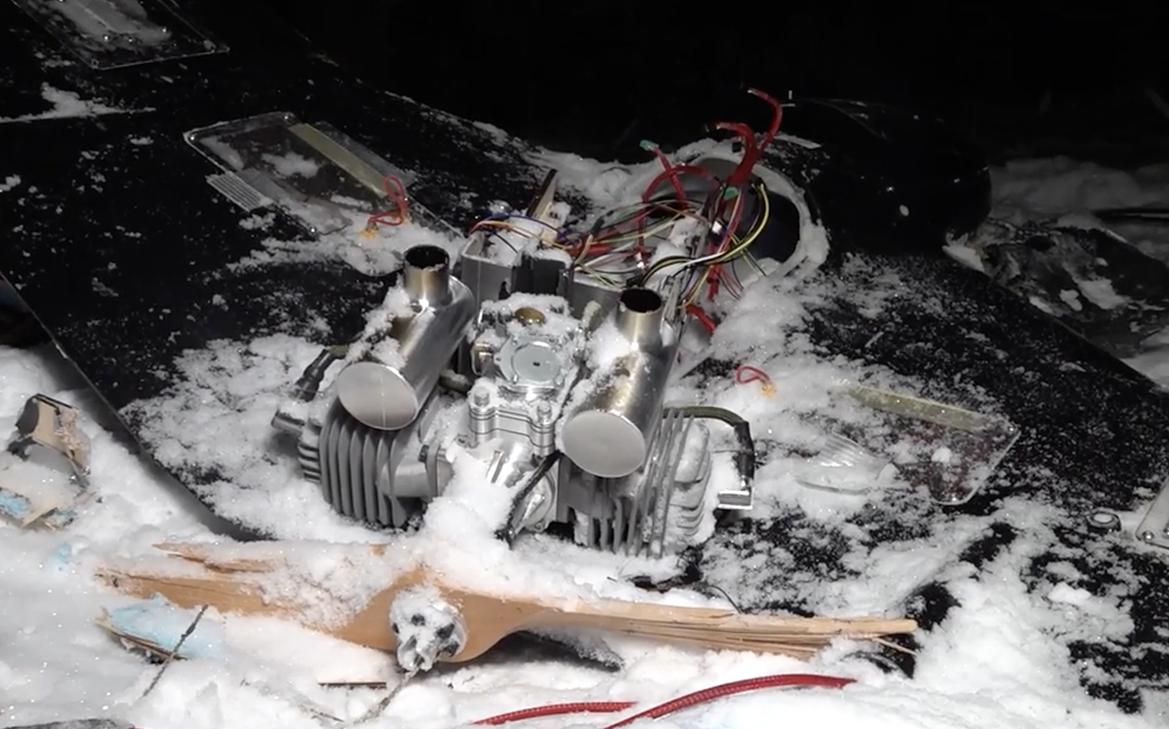 Кадры со сбитым украинским дроном, летевшим в сторону резиденции Путина